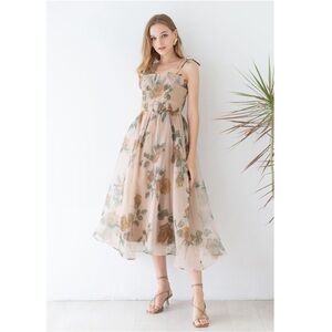 Chi wish Sz Medium HAZY ROSE PRINTED ORGANZA CAMI DRESS NWT